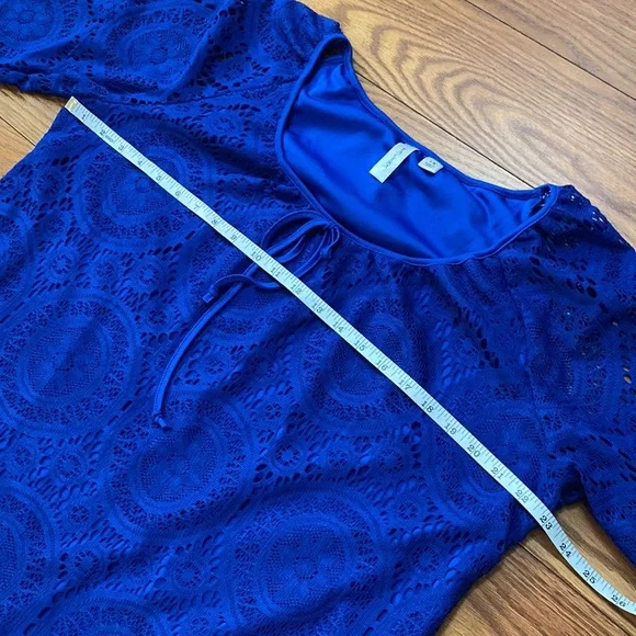 Tacera women’s crochet layer bell sleeve boho lace electric blue top, loose 1X - Picture 11 of 13